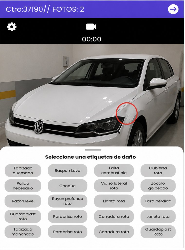 Inspección en la app de go-keep: daño marcado y etiquetas
