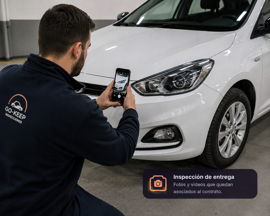 Empleado documentando una inspección de entrega con el celular